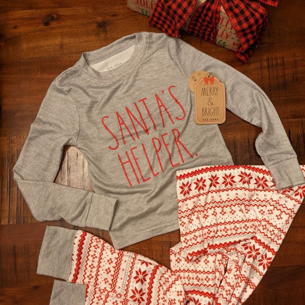Size 6 NWT Rae Dunn Holiday Christmas family  kids pajamas | SANTAS HELPER pjs